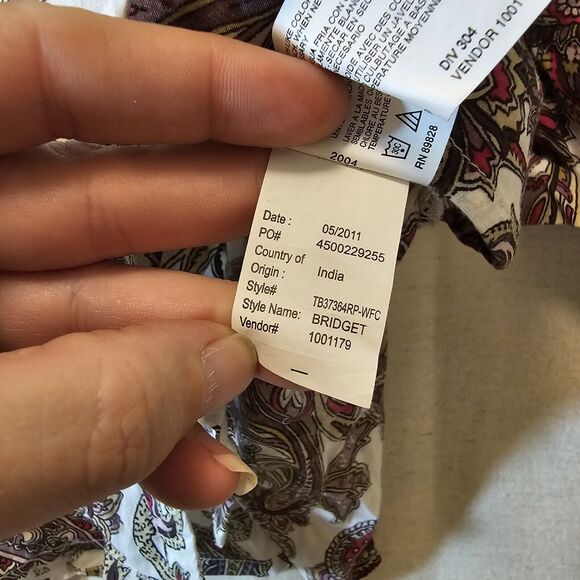 Bandolino Women's Button Up Paisley Pink Purple Tuxedo Bib Lace Detail 3/4 Large - Picture 8 of 10